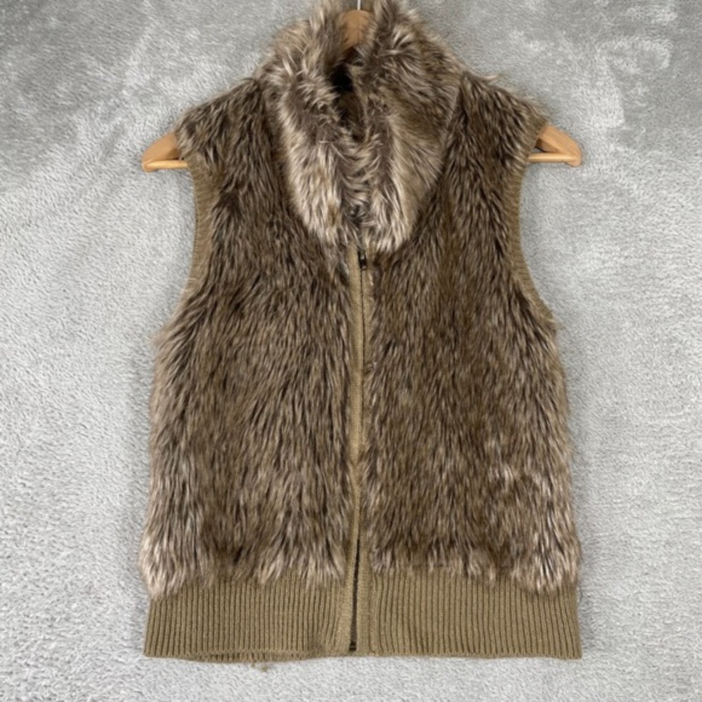Arizona Jean Co Faux Fur Vest Womens Medium Brown‎ Y2K Boho Shaggy Knit Zip Up